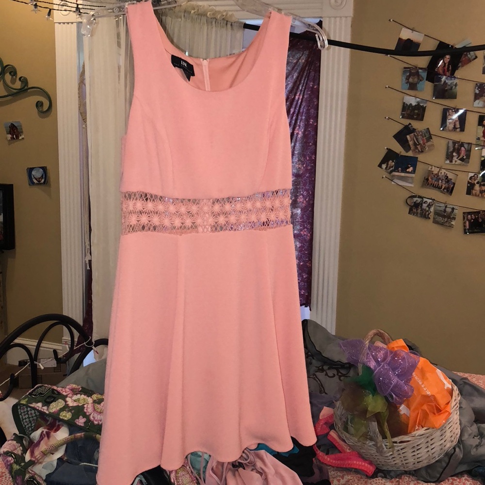 Light peach dress with see through flower waist